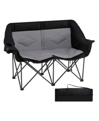 Double Camping Chair with Cup Holders Glass Racks and Mesh Pockets Carry Bag