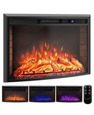 33'' Curved Recessed Electric Fireplace Insert 750W/1500W Fireplace Heater Black