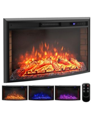 36'' Curved Recessed Electric Fireplace Insert 750W/1500W Fireplace Heater Black