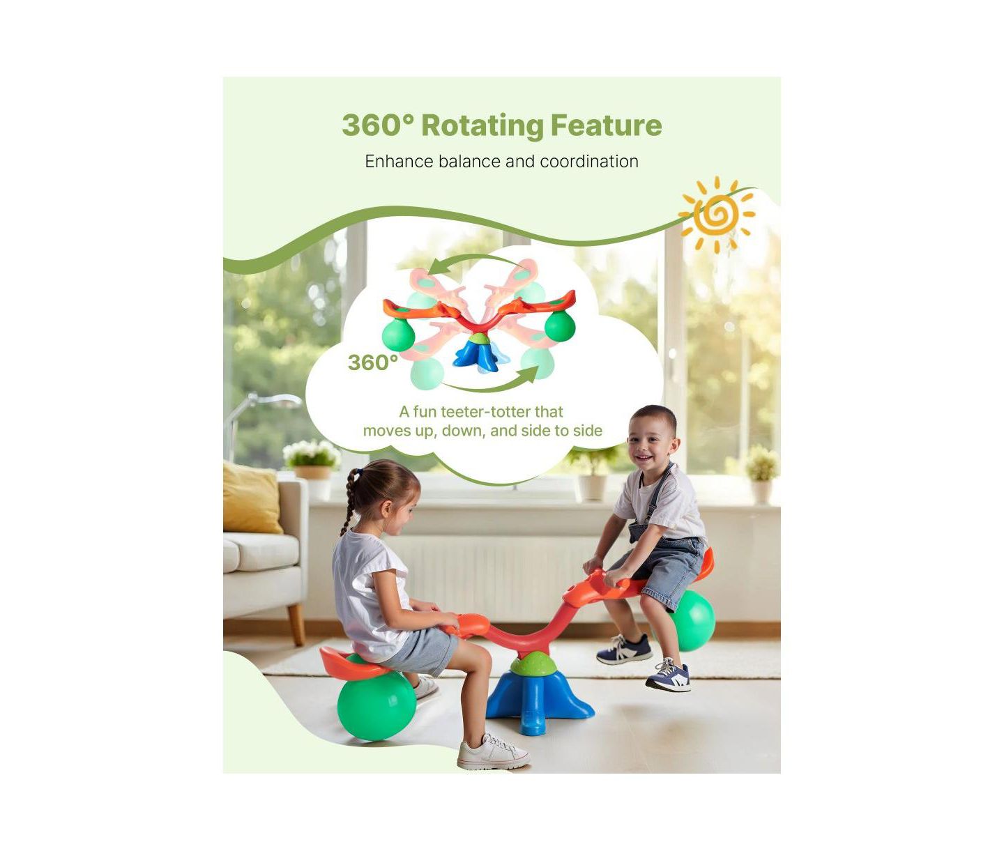 Детская игрушка Slickblue Sit and Spin 360-Degree Rotation Seesaw with Anti-Slip Handles, от 3 лет, цвет: Разноцветный — фото 7