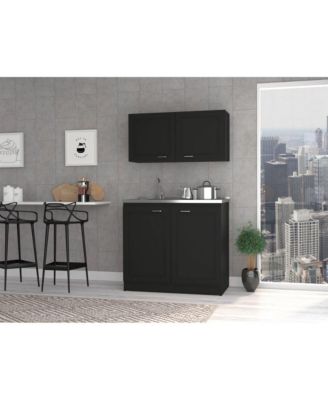 Everett Kitchen Cabinet Set with Wall Cabinet, Storage Shelves, and Pantry Storage