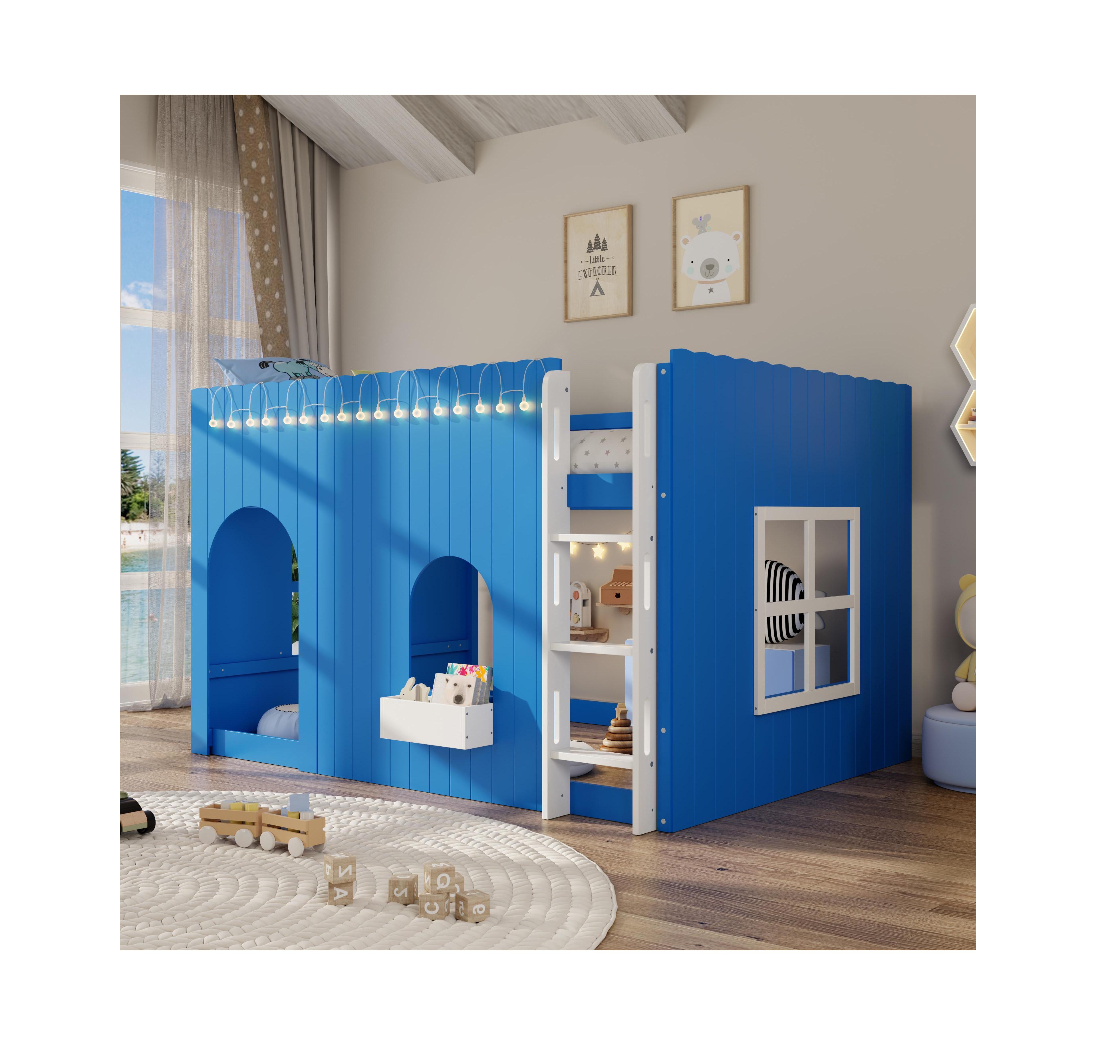 Clihome Full Size Kids Loft Bed with Warm Led Light String