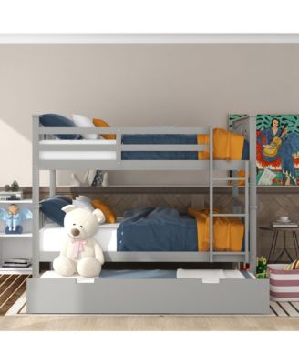 Full over Full Bunk Bed with Twin Size Trundle and Ladde