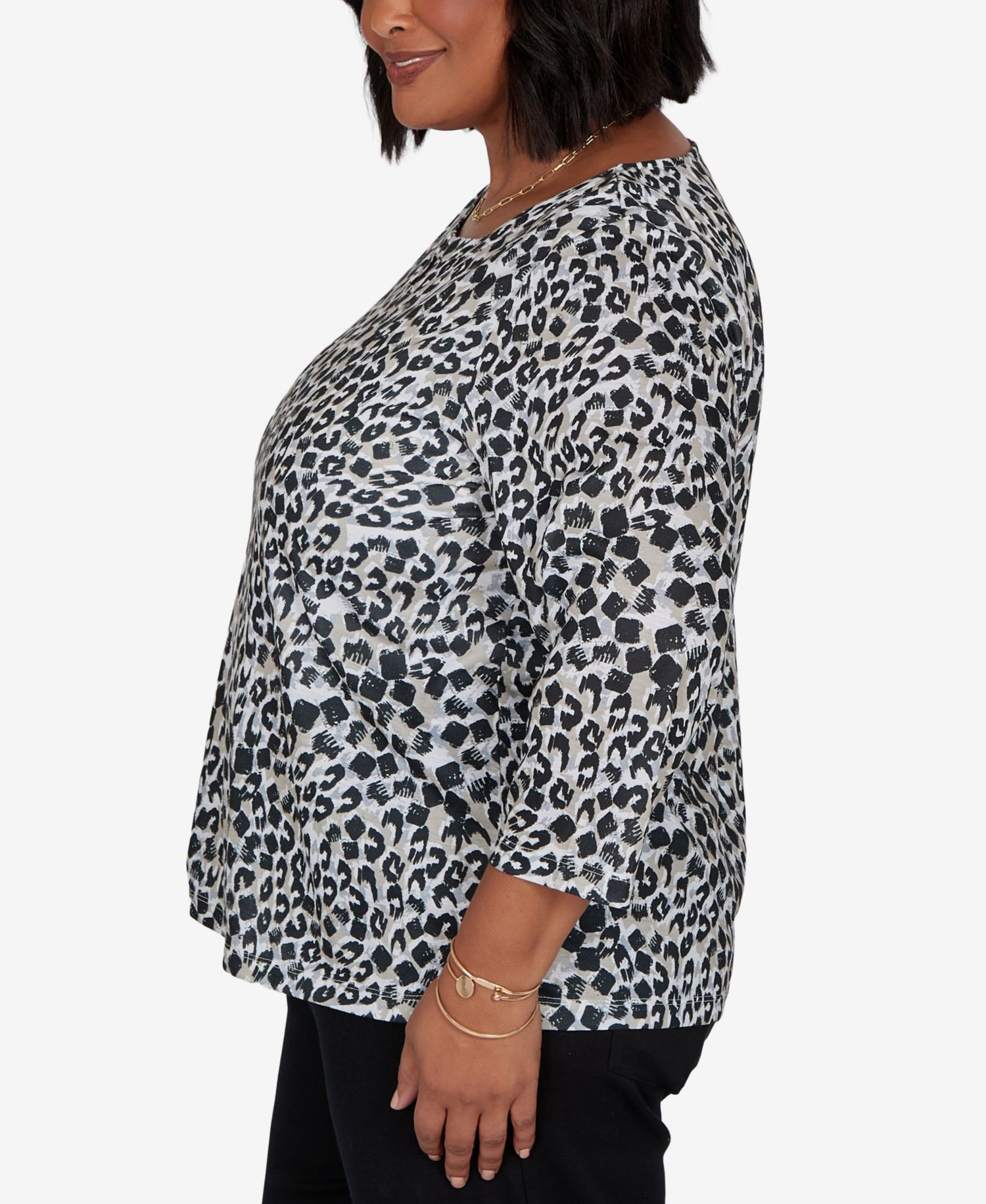 Plus Size Animal-Print 3/4-Sleeve Blouse