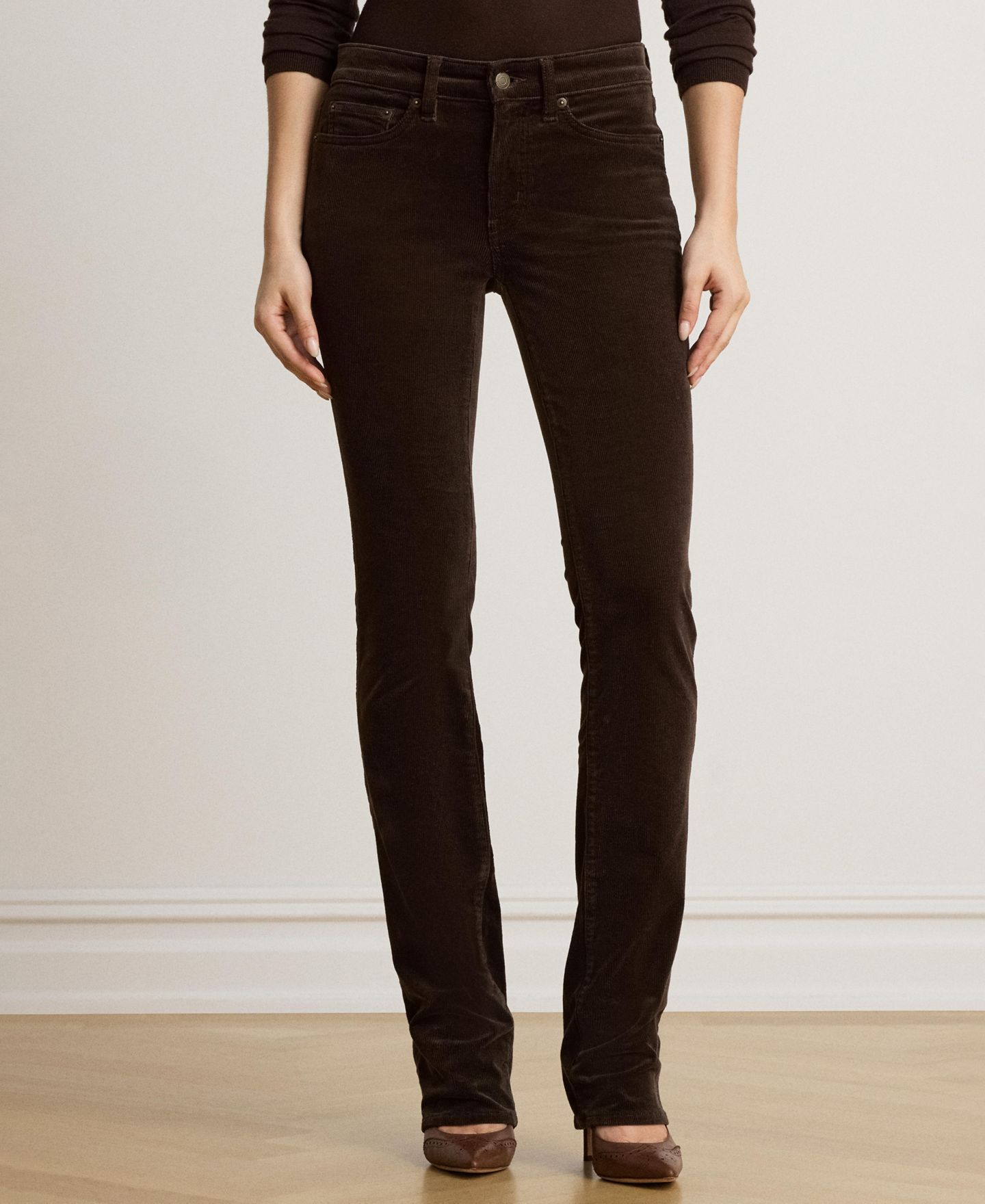 Женские брюки Lauren Ralph Lauren Mid-Rise Slim-Straight Corduroy, цвет: Коричневый — фото 2