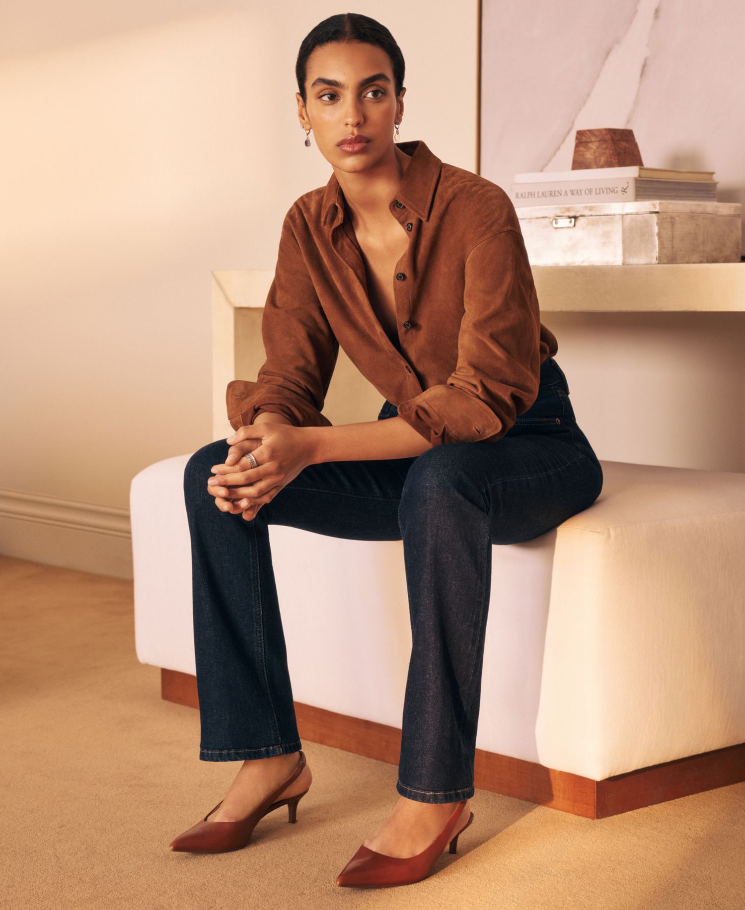 Women's Goat-Suede Relaxed-Fit Long-Sleeve Shirt