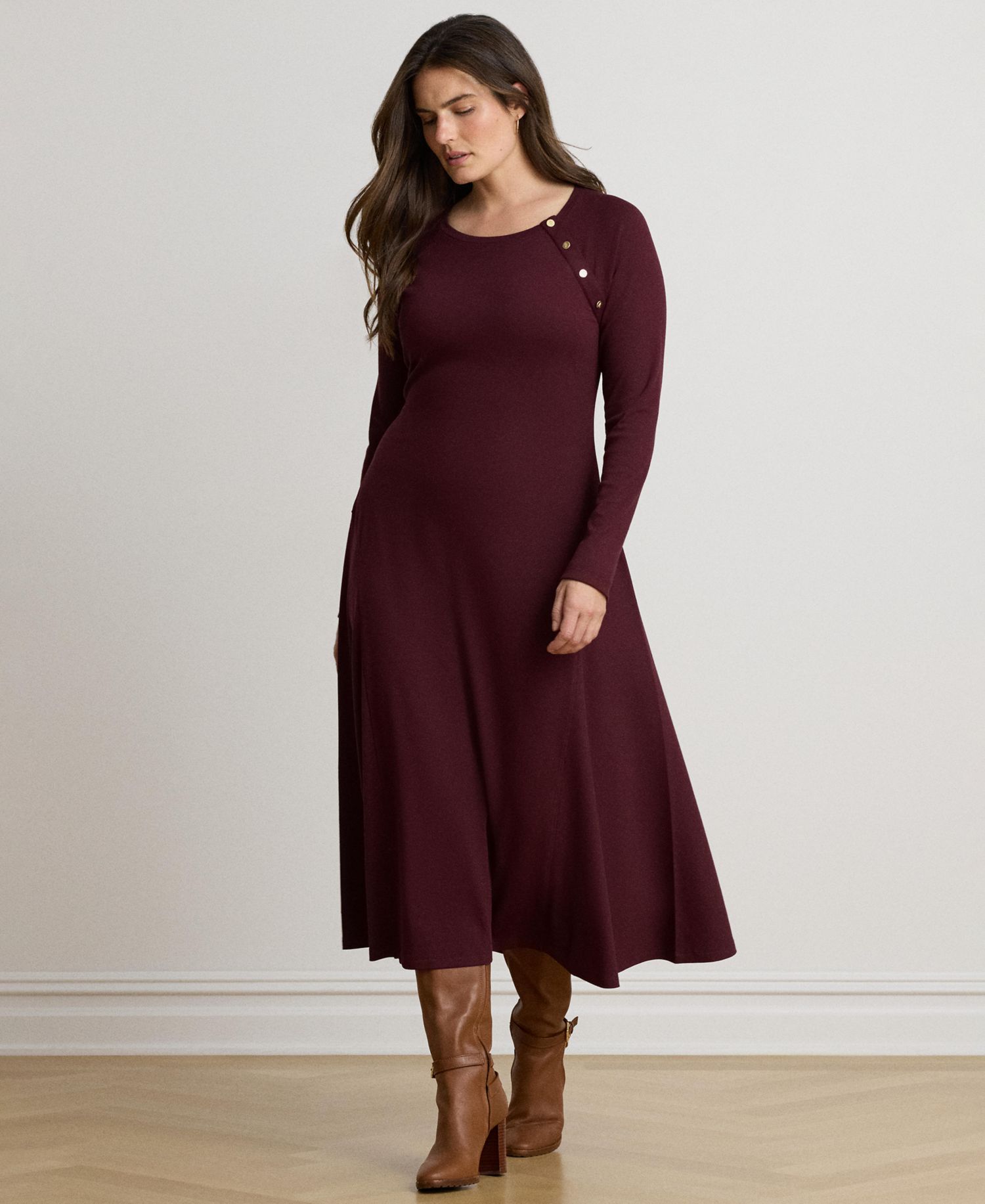 Women's Rib-Knit Midi Crewneck Dress