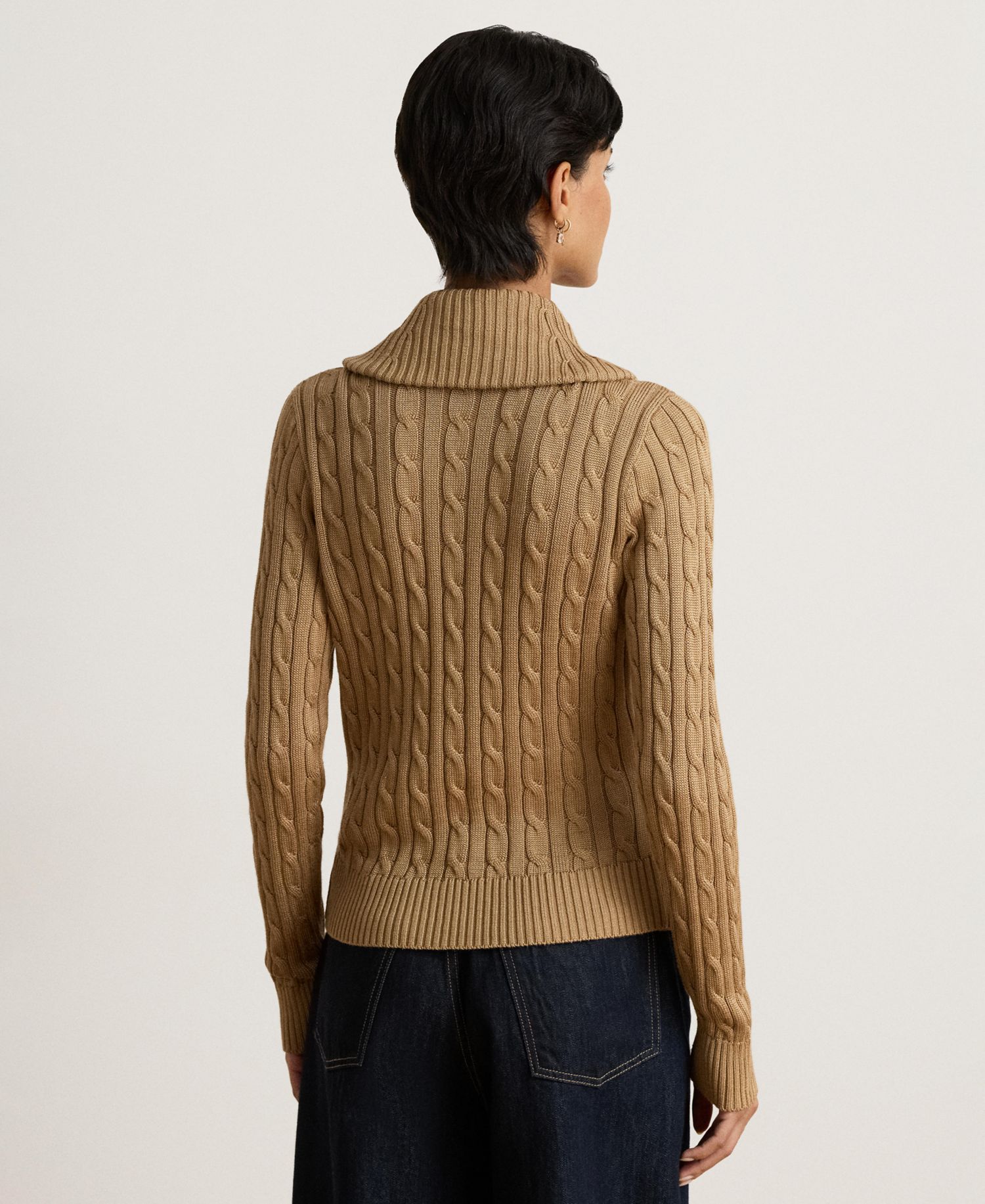 Women's Cable-Knit Shawl-Collar Sweater
