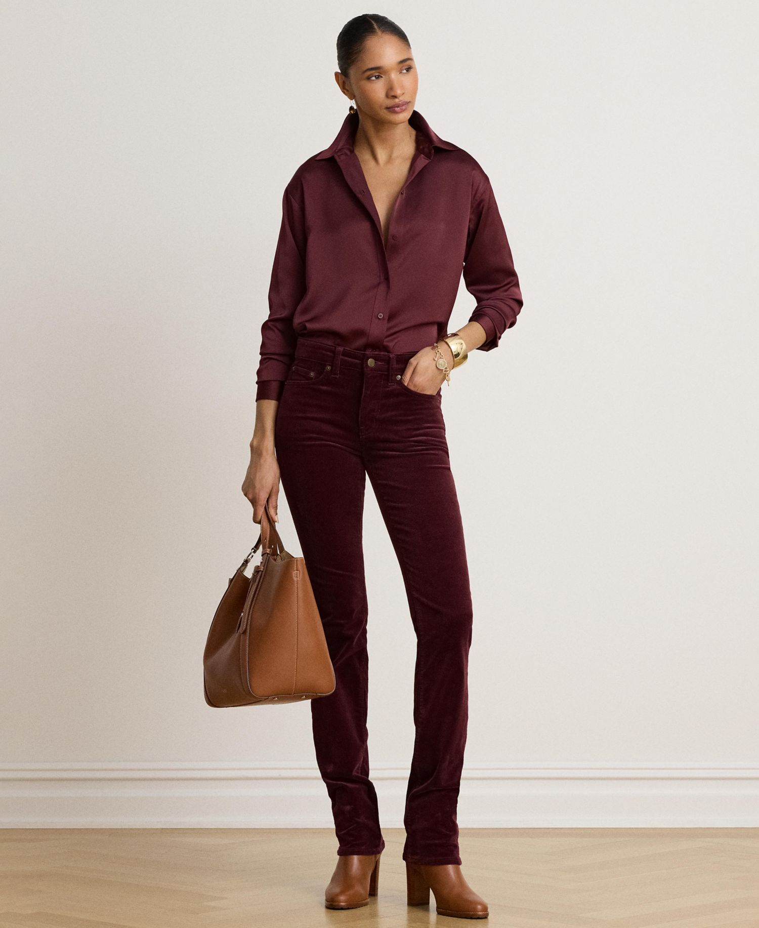 Petite Long-Sleeve Satin Blouse
