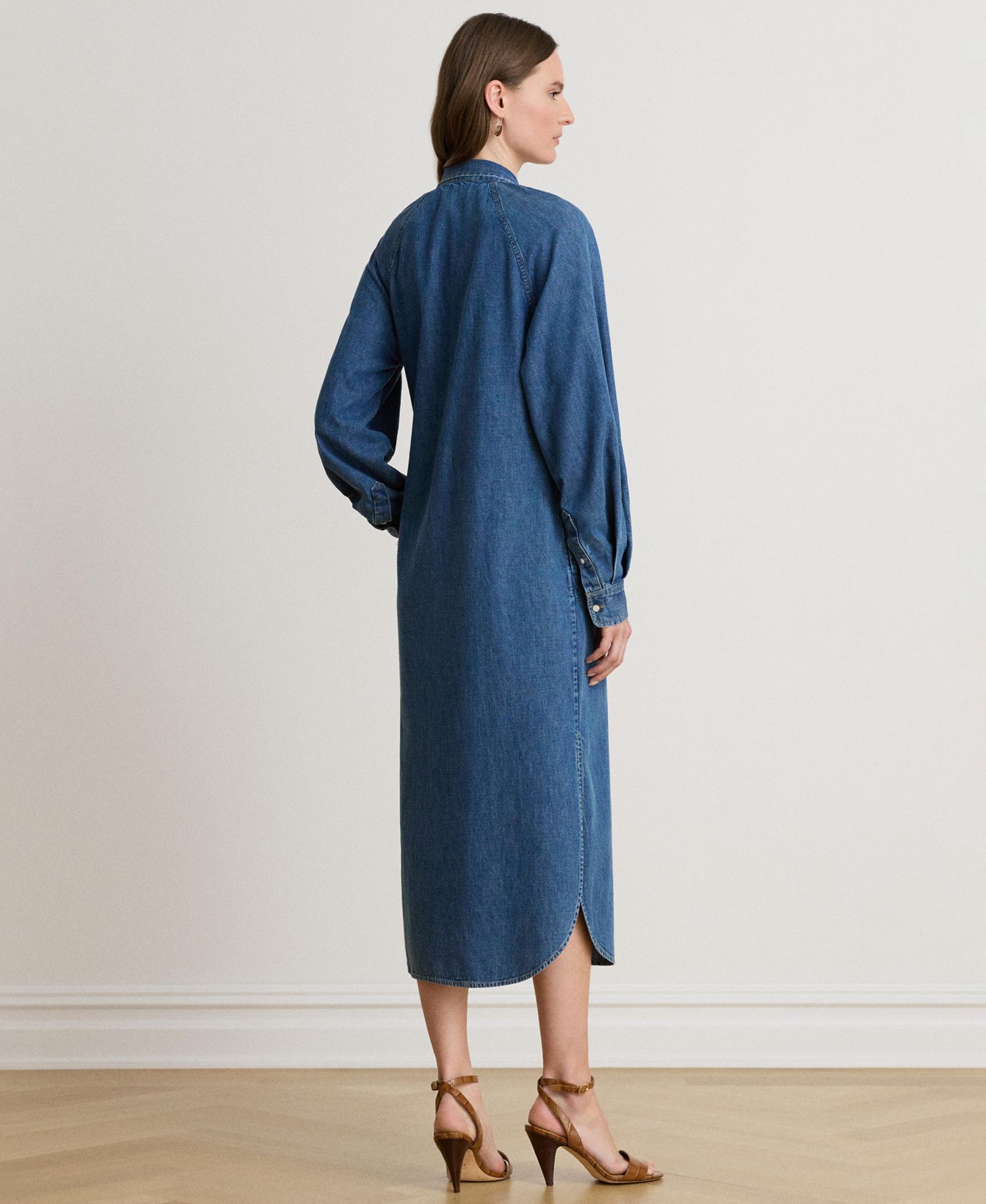 Women's Denim Tie-Neck Midi Shirtdress