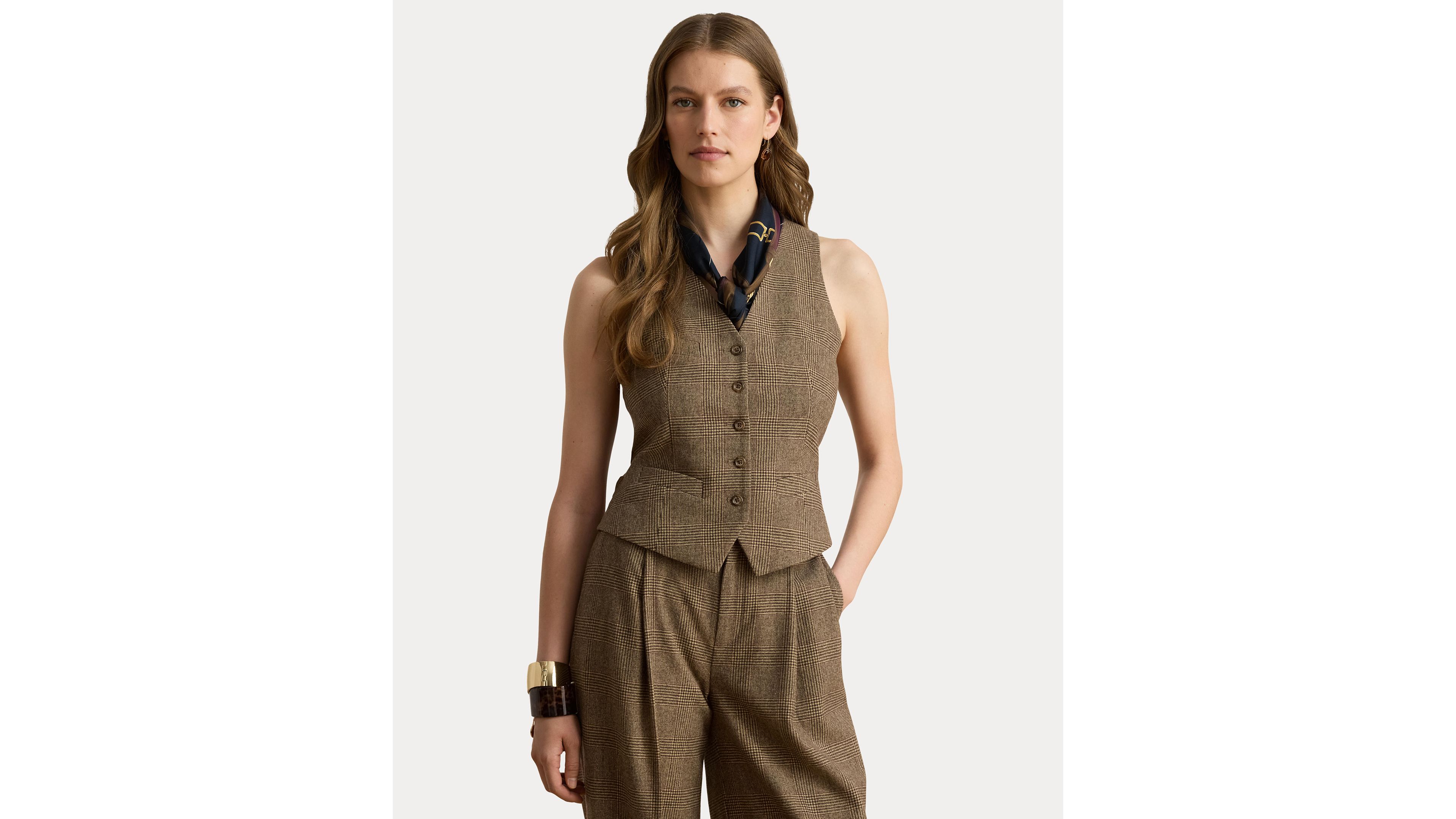 Lauren Ralph Lauren Womens Glen Plaid V Neck Vest