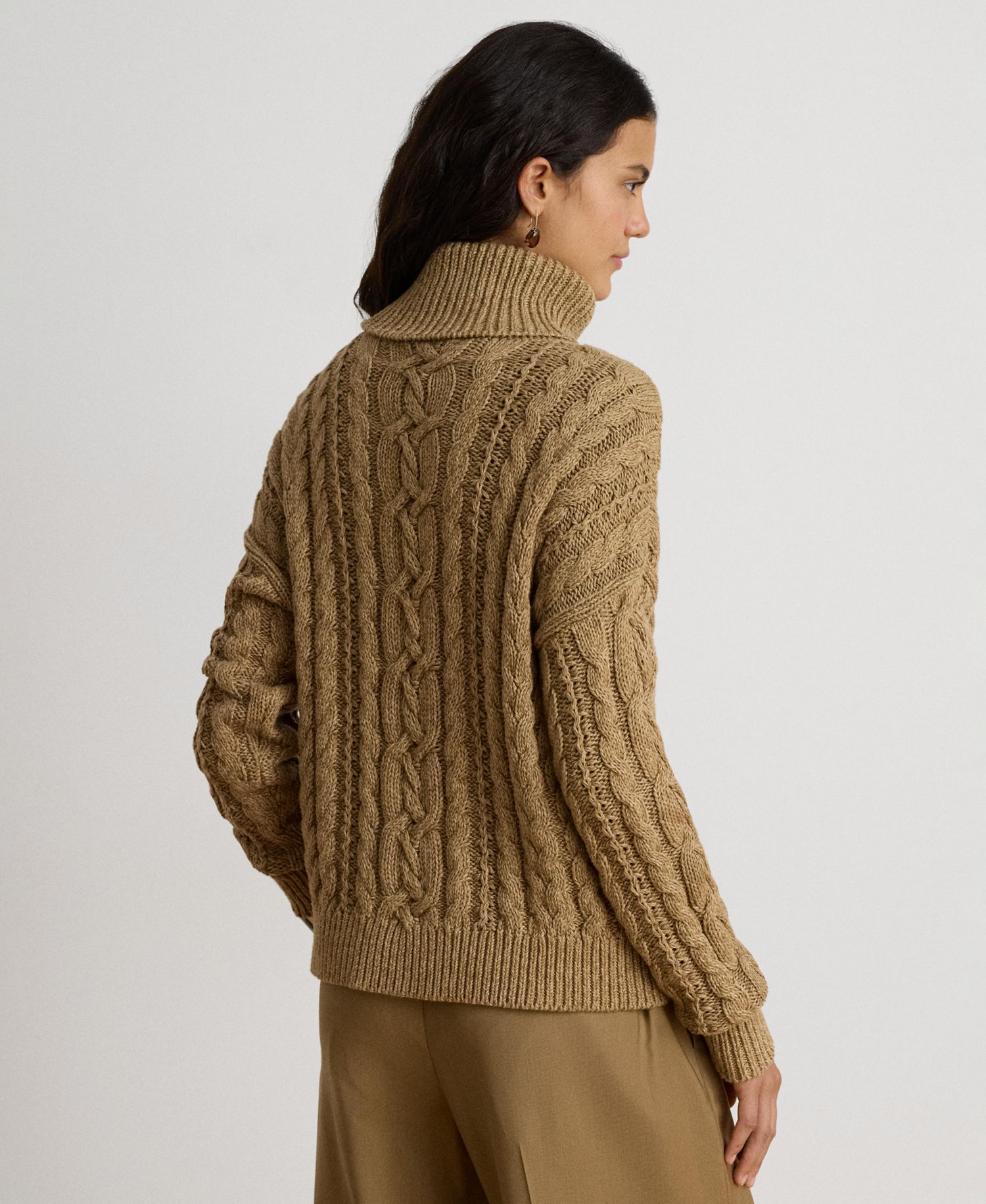 Women's Marled Cable-Knit Long-Sleeve Turtleneck Sweater