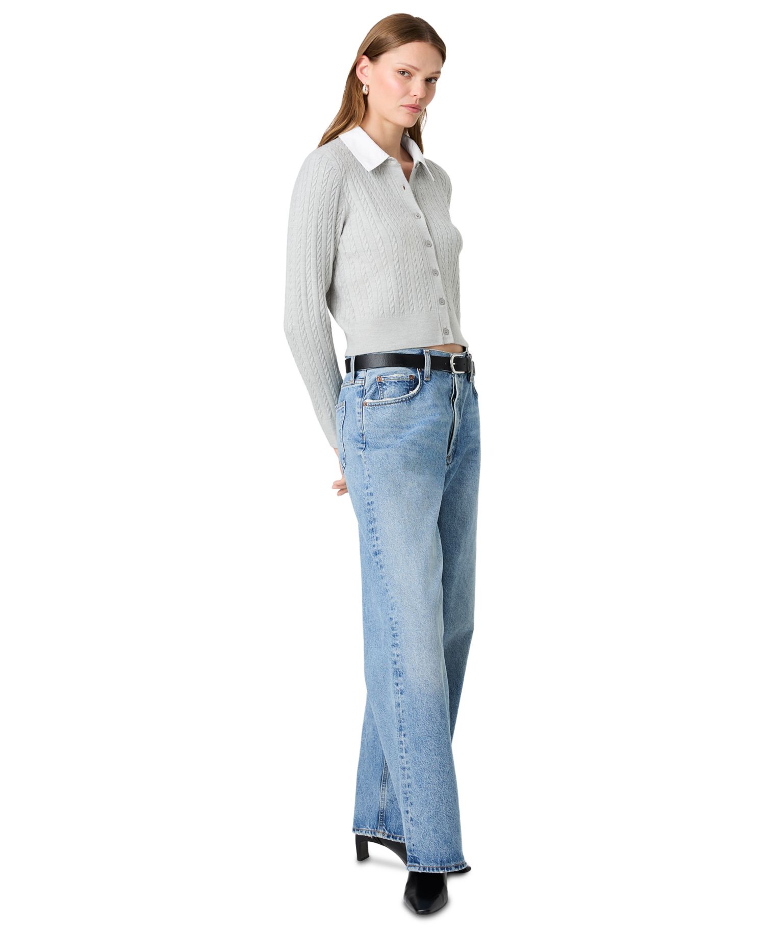 Women's Cable-Knit Collared Cardigan Sweater