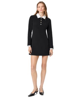 Women's Echo Crepe Half Placket Long-Sleeve Mini Dress