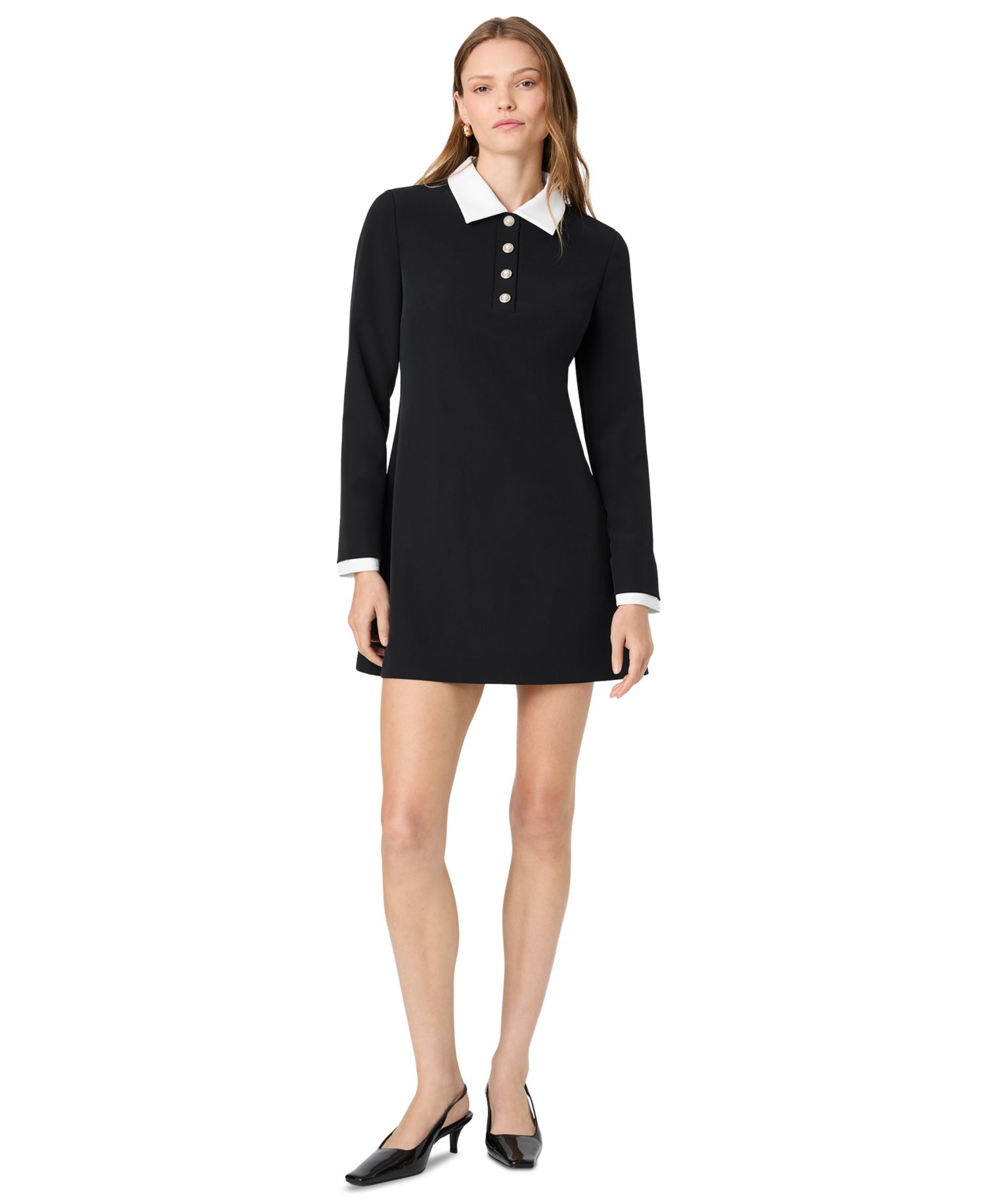 Women's Echo Crepe Half Placket Long-Sleeve Mini Dress