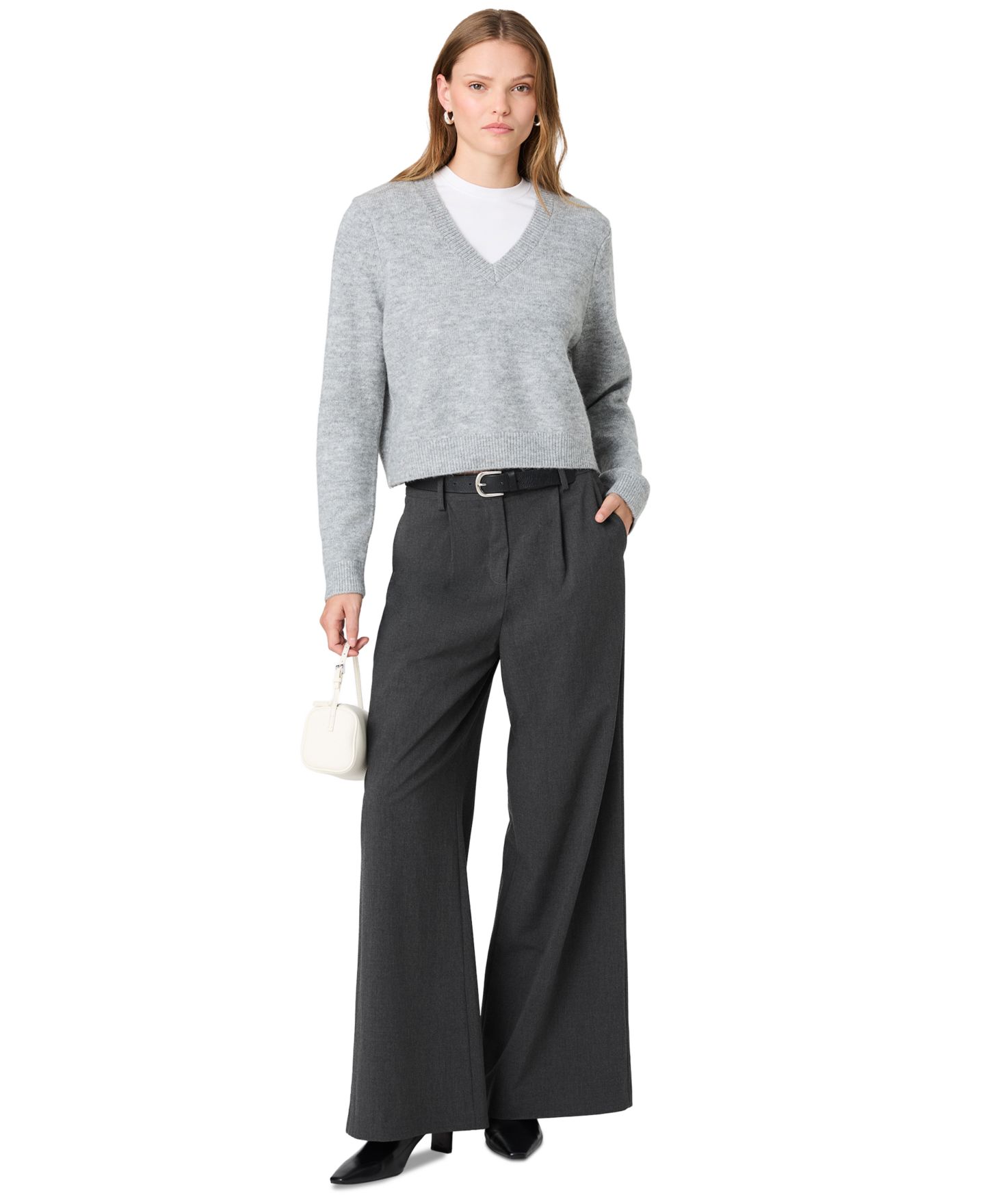 Женские брюки French Connection Tavi Crosshatch Suiting Pleated Wide-Leg Trousers, цвет: Графитовый — фото 3