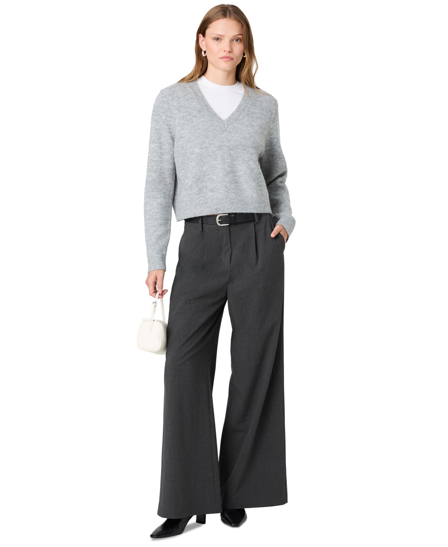 Women's Tavi Crosshatch Suiting Pleated Wide-Leg Trousers