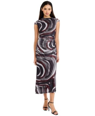 Women's Ruched-Waist Cap-Sleeve Maxi Dress