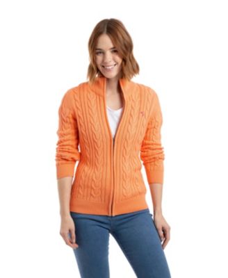 Women's Lunenne Cable-Knit Full-Zip Funnel-Neck Cardigan