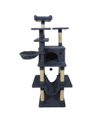 Large Cat Tree 63 Inch Tall Cat Tower with Rotatable Basket Bed and Swinging Hammock