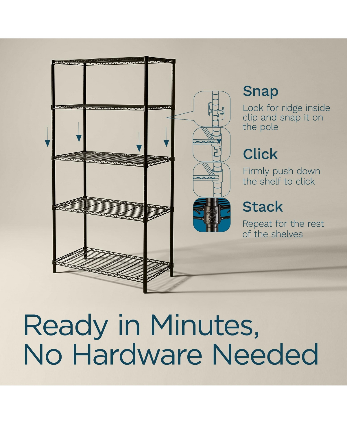 Honey-Can-Do 5-Tier Shelving Storage Rack Organizer, 350lb Shelf Capacity, Black
