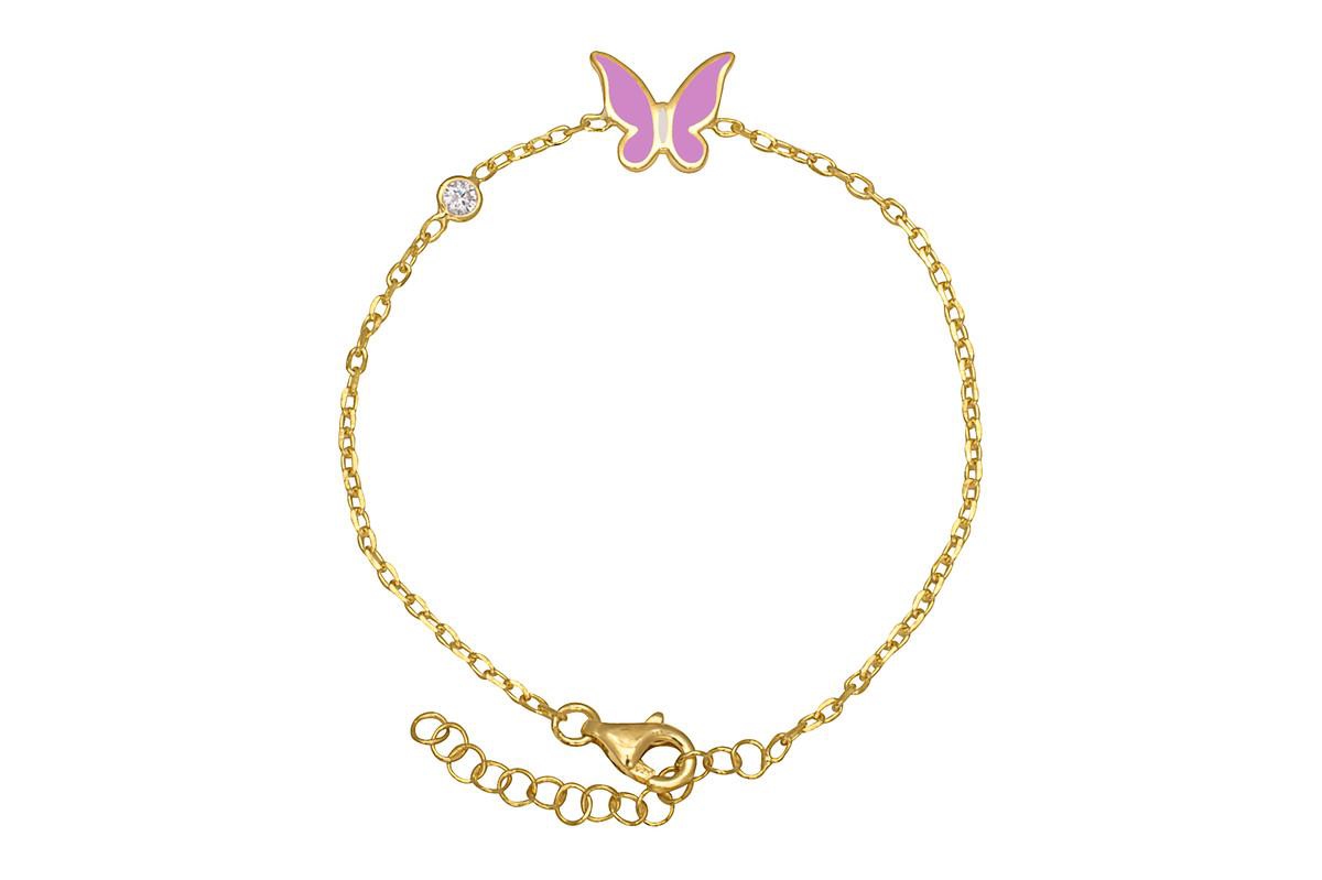 Lily Nily Butterfly and Cubic Zirconia Bezel Station Chain Link Bracelet in 14K