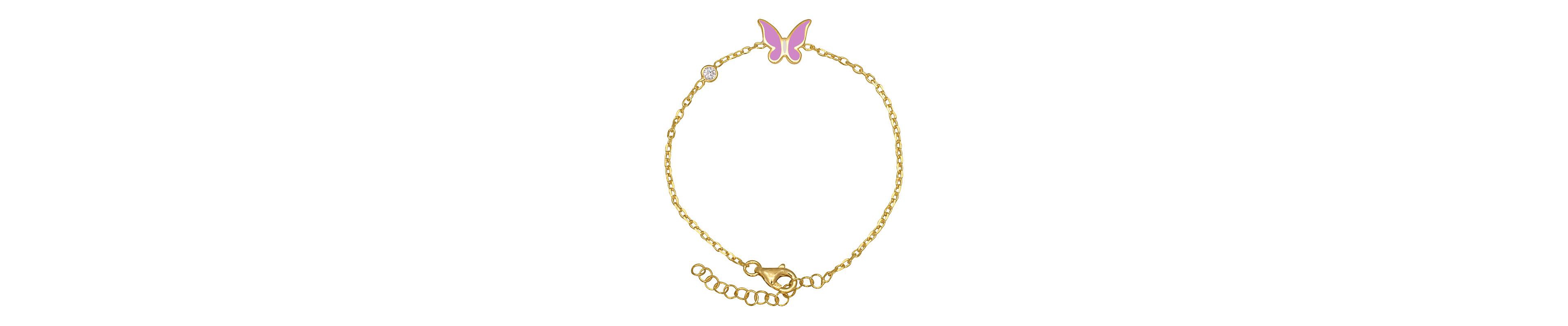 Lily Nily Butterfly and Cubic Zirconia Bezel Station Chain Link Bracelet in 14K