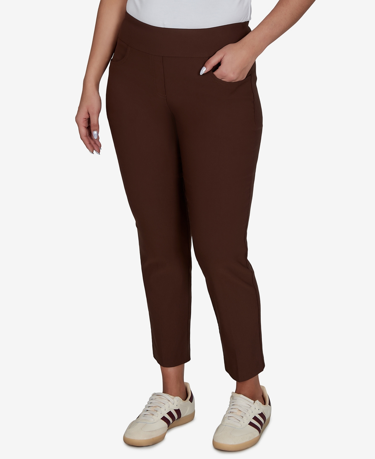 Ruby Rd. Petite Alt Silky Ankle Pull-on Pants In Brown