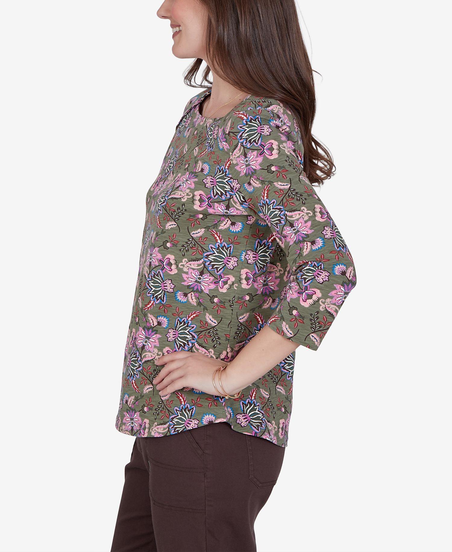 Petite Kint Garden Top Square-Neck 3/4-Sleeve Floral Blouse