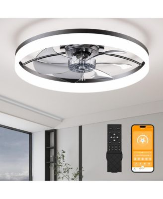 23.6-in Modern Ultra-Thin Flush Mount Ceiling Fan Light with Remote and App Control Included 5-Blade