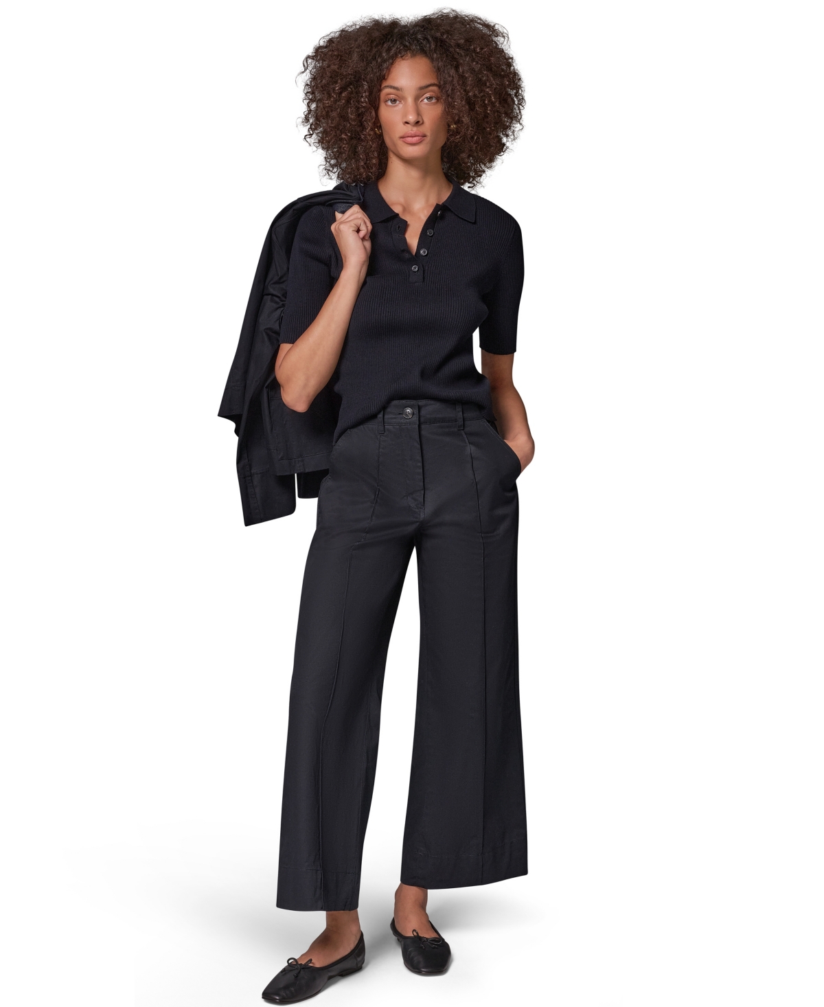 Donna Karan Weekend Women's Cotton Twill Wide-Leg Mid-Rise Pants,