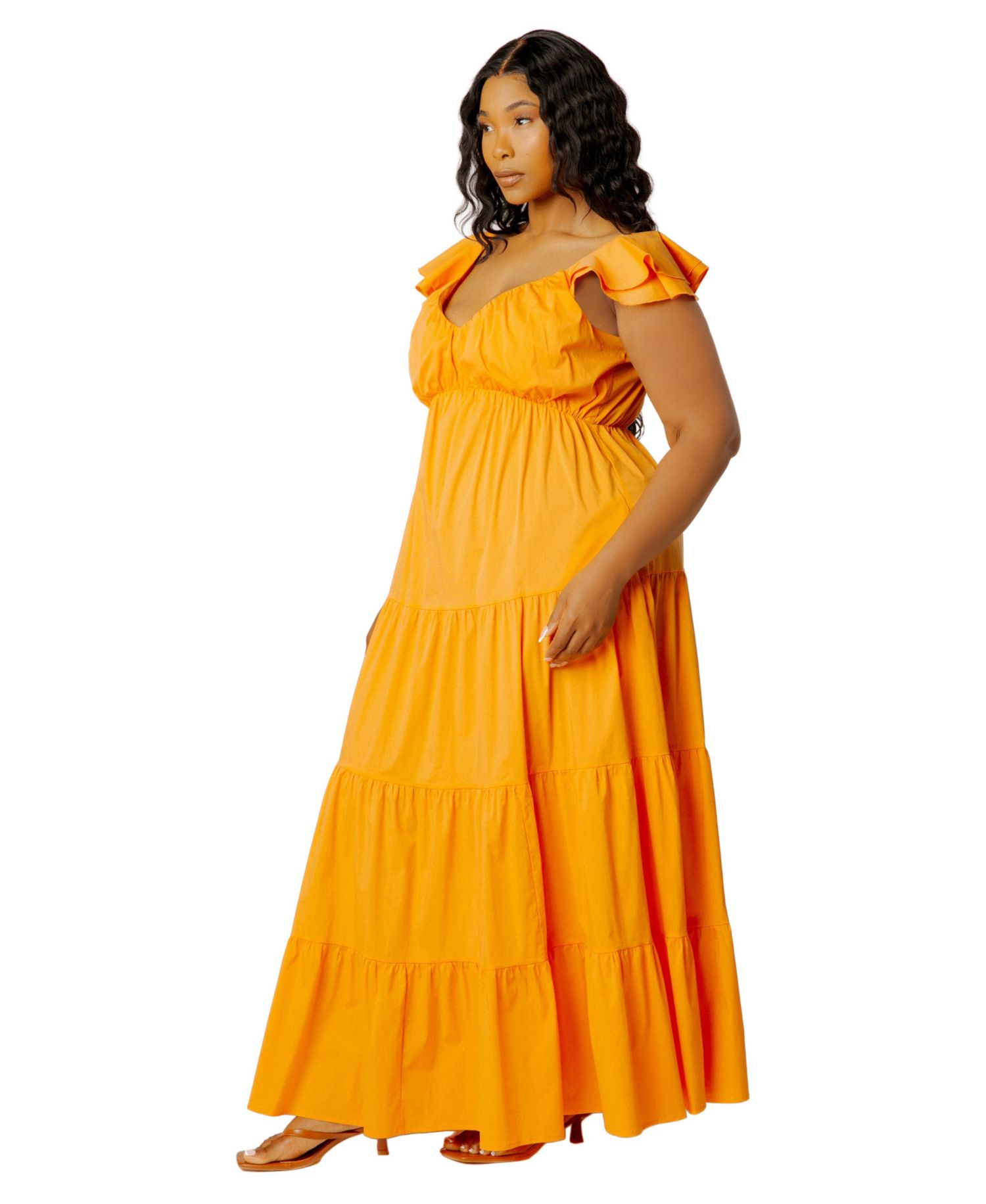 Plus Size Flutter-Sleeve Tiered Maxi Dress