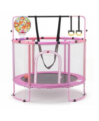 55" Kids Trampoline with Basketball Hoop & Adjustable Gymnastics Bar, Ages 3+