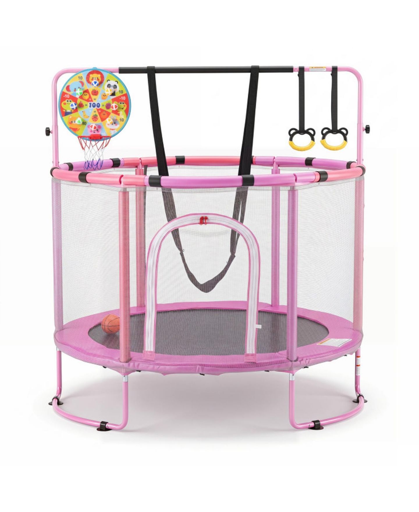 Детская игрушка SUGIFT 55" Kids Trampoline with Basketball Hoop & Adjustable Gymnastics Bar, Ages 3+, цвет: Фиолетовый — фото 1
