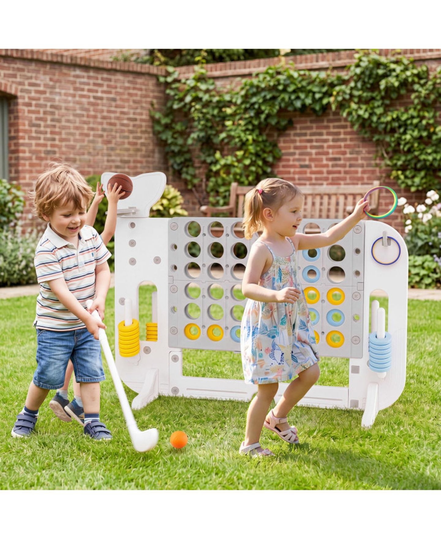 Детские игрушки SUGIFT 4-in-1 Giant 4-to-Score Yard Game Set, Adjustable Height, 55" x 18.5" x 42.5", Ages 5+, цвет: Серый — фото 10