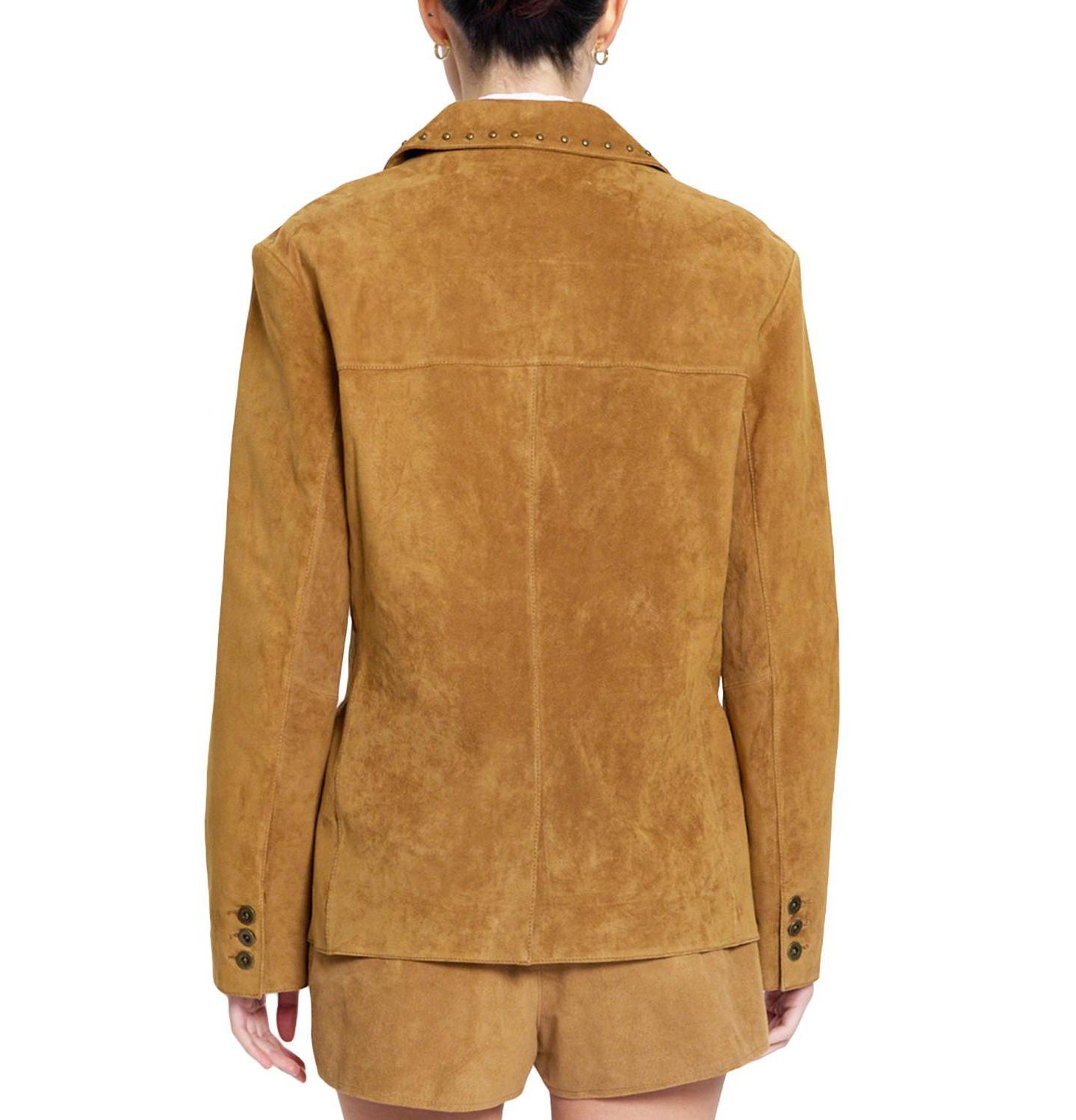 Женский пиджак Central Park West Odessa Studded-Leather Boyfriend Blazer, цвет: Кожаный коричневый — фото 3