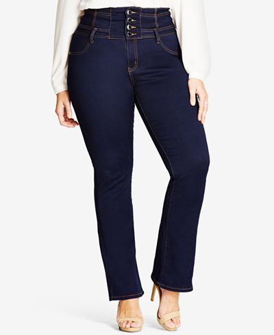 City Chic Trendy Plus Size Corset Dark Wash Skinny Jeans