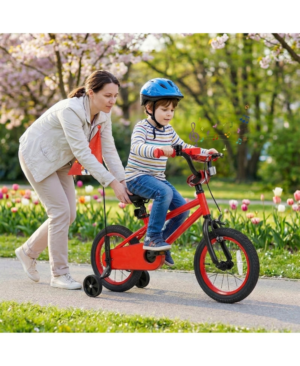 Hongge 14-Inch Kids Bike with Training Wheels Festive Music and Safety Flag Ages 3-5