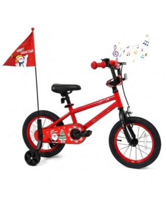 14-Inch Kids Bike with Training Wheels Festive Music and Safety Flag Ages 3-5
