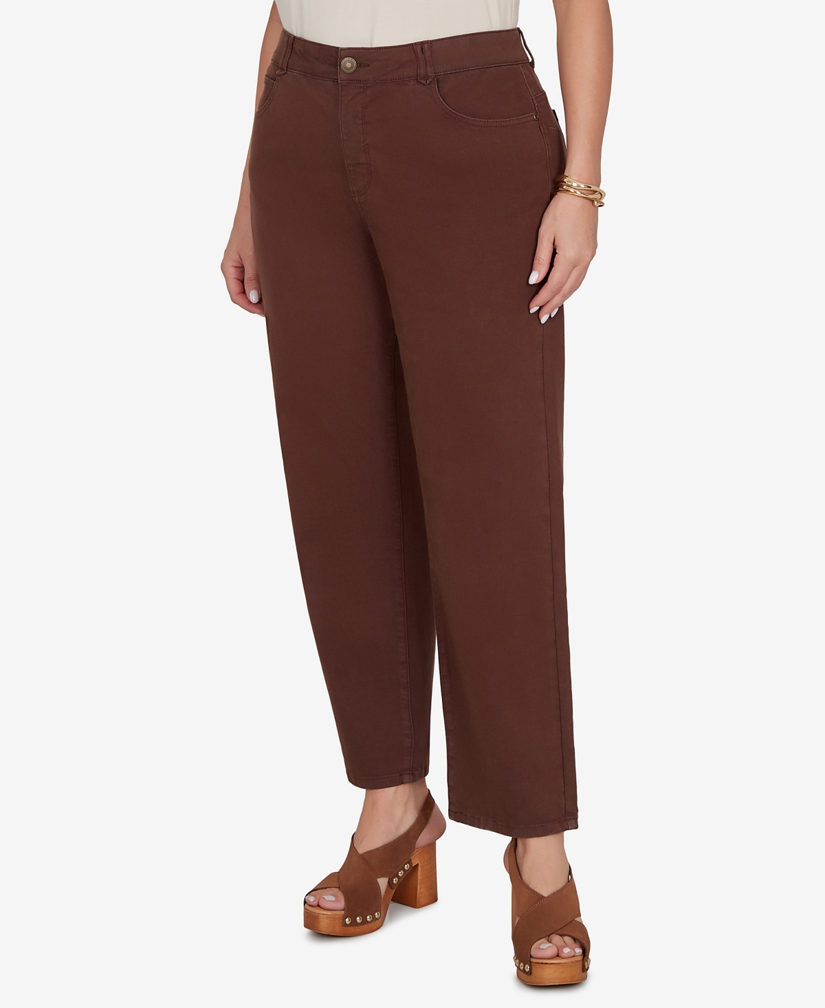 Ruby Rd. Plus Size Colored Denim Mid-rise Straight Pants In Brown
