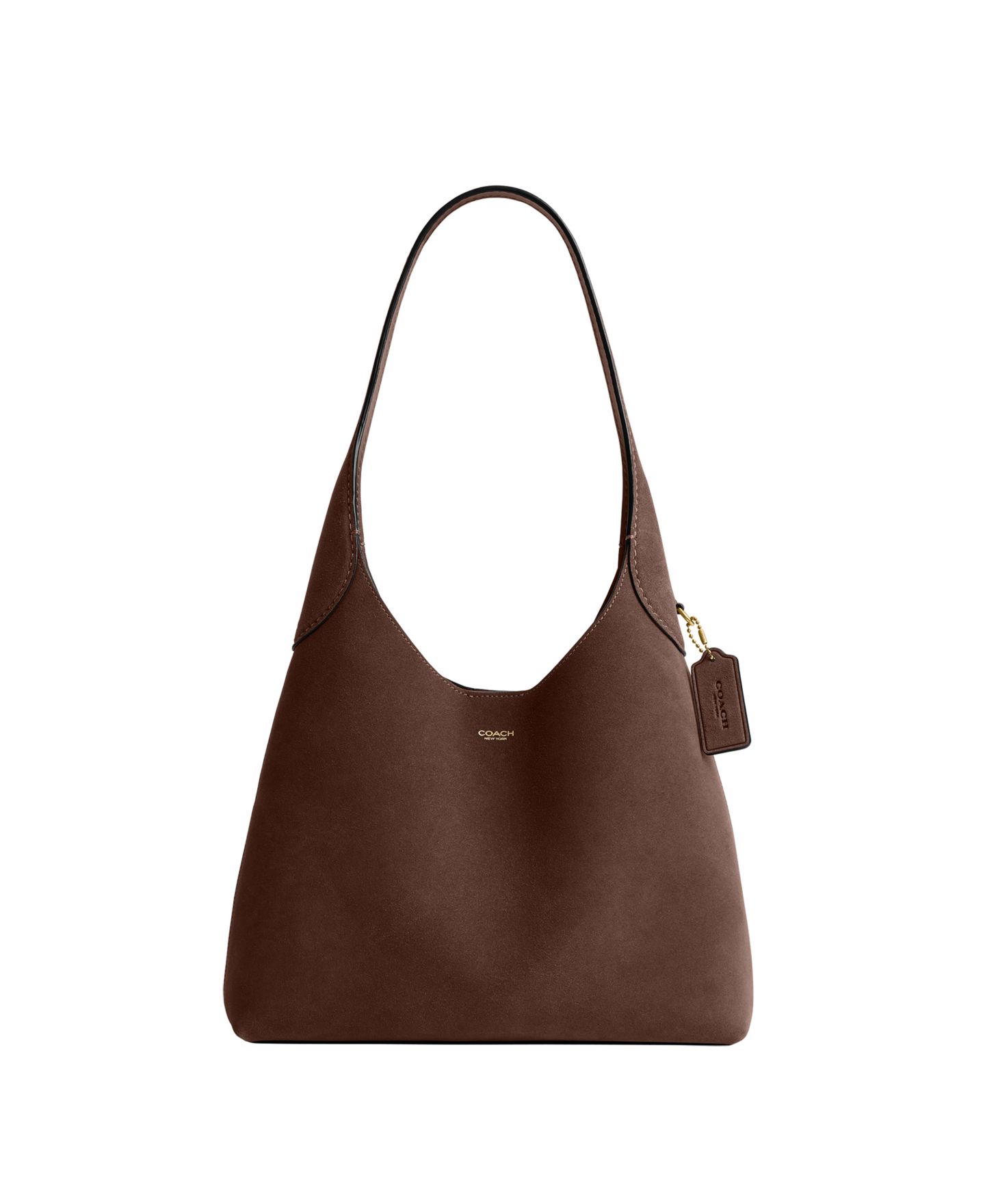 Женская сумка COACH Brooklyn Medium Suede Shoulder 28, цвет: Латунный / Шоколадный — фото 1