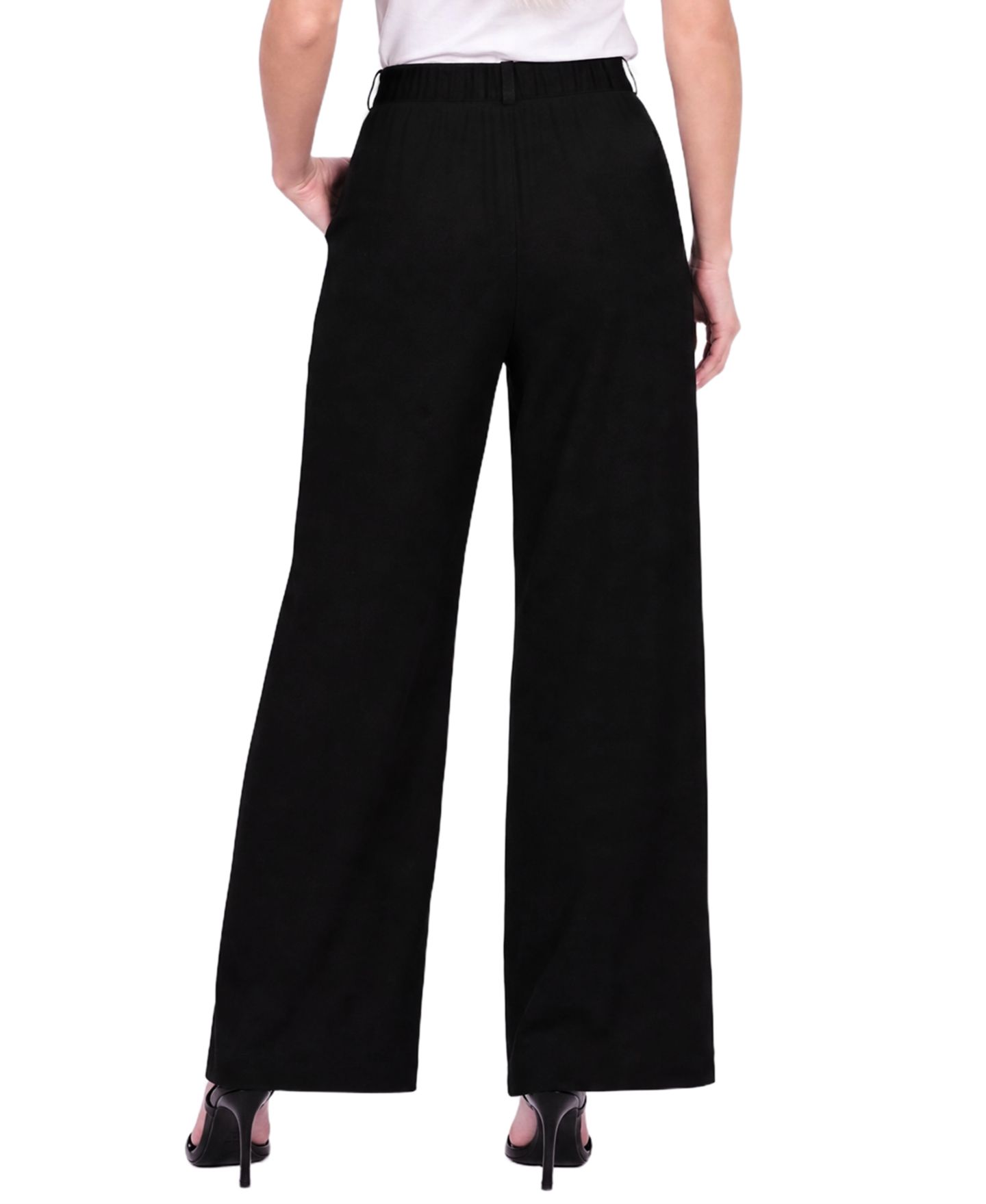 Женские брюки NY Collection Petite Pleated Wide-Leg High-Rise, цвет: Чёрный — фото 4