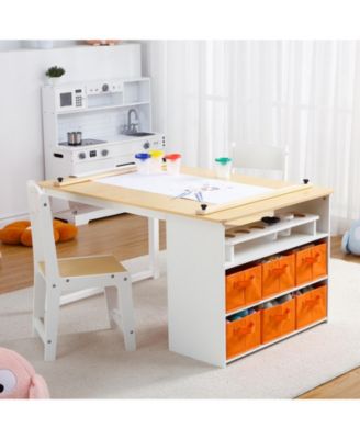 4-in-1 Kids Art Table Set (Table plus  2 Chairs) - Wooden Activity Desk with Storage Bins, Easel, Drawing and Study - for Home, Playroom, Space