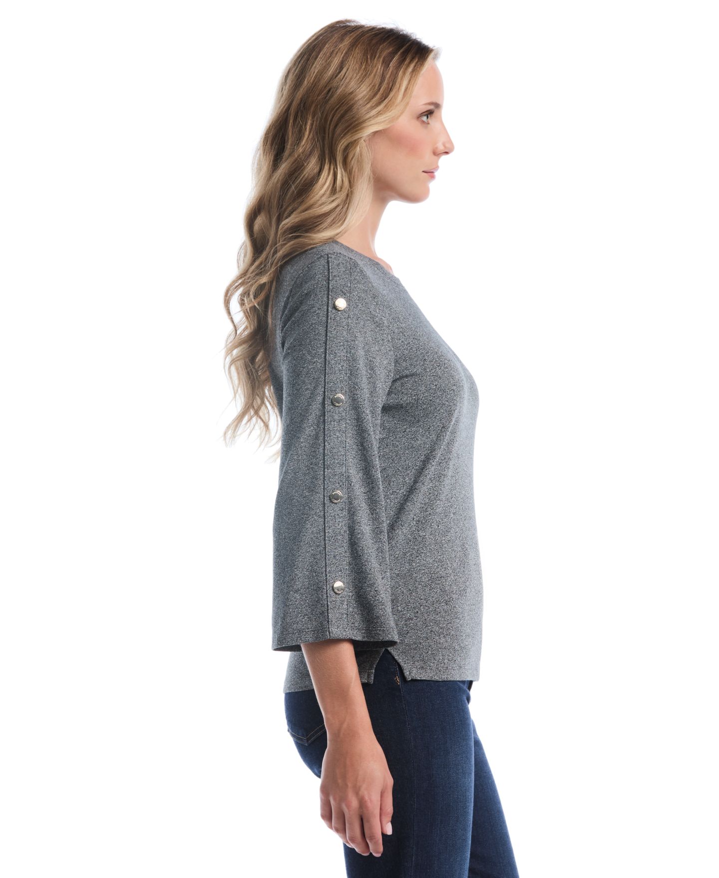 Женская футболка Rafaella Petite 3/4-Sleeve Stud Trim, цвет: Серый — фото 3