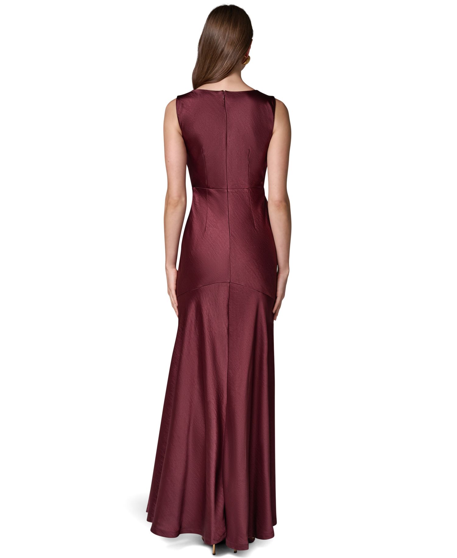 Women's Sleeveless Cowl Neck Satin Ruched Gown