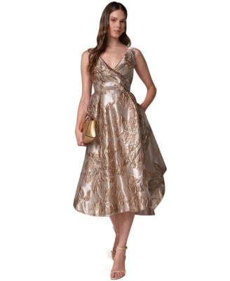 Women's Sleeveless Metallic Jacquard Fit-and-Flare Dress