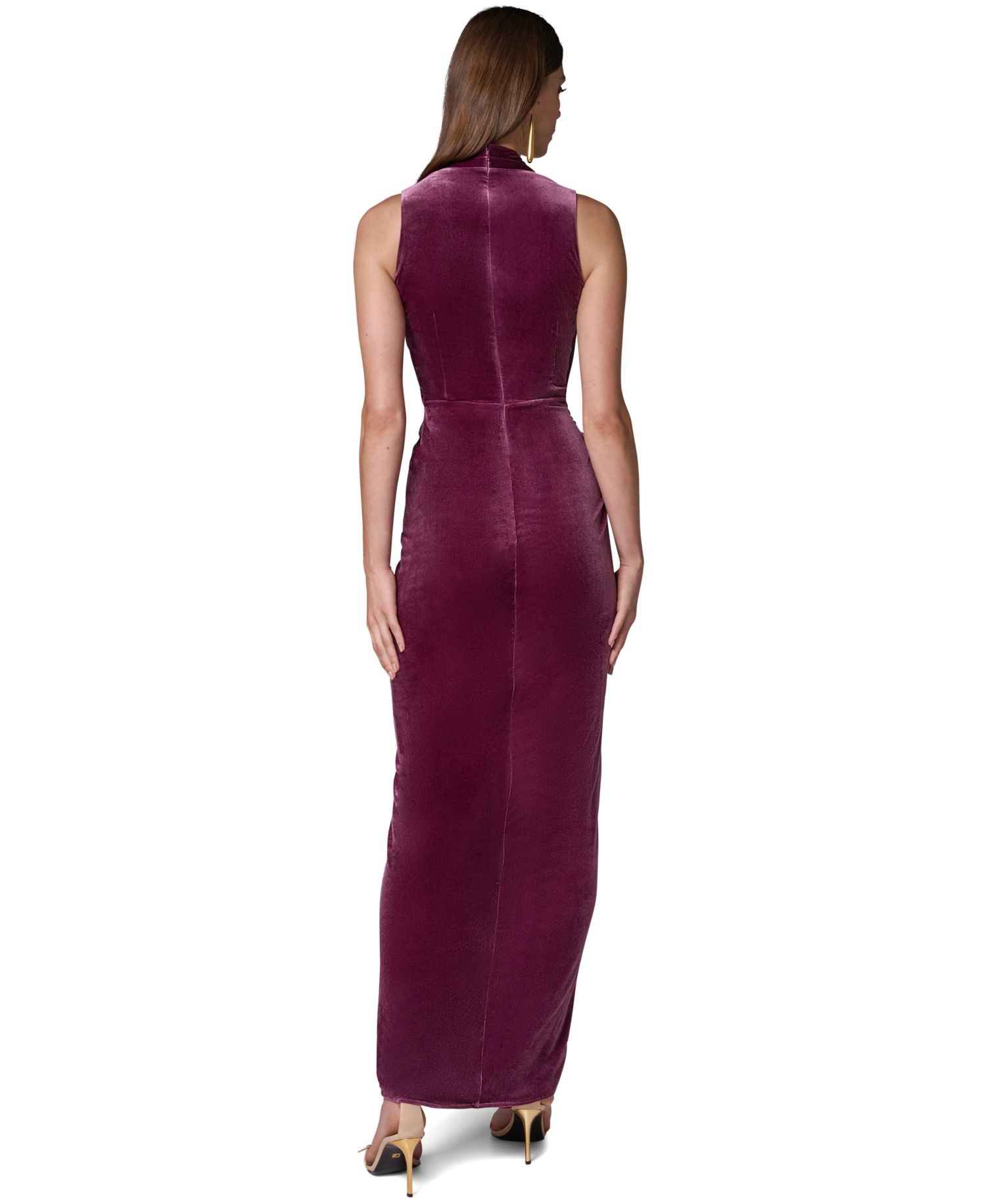 Women's Sleeveless Velvet Faux-Wrap Maxi Dress