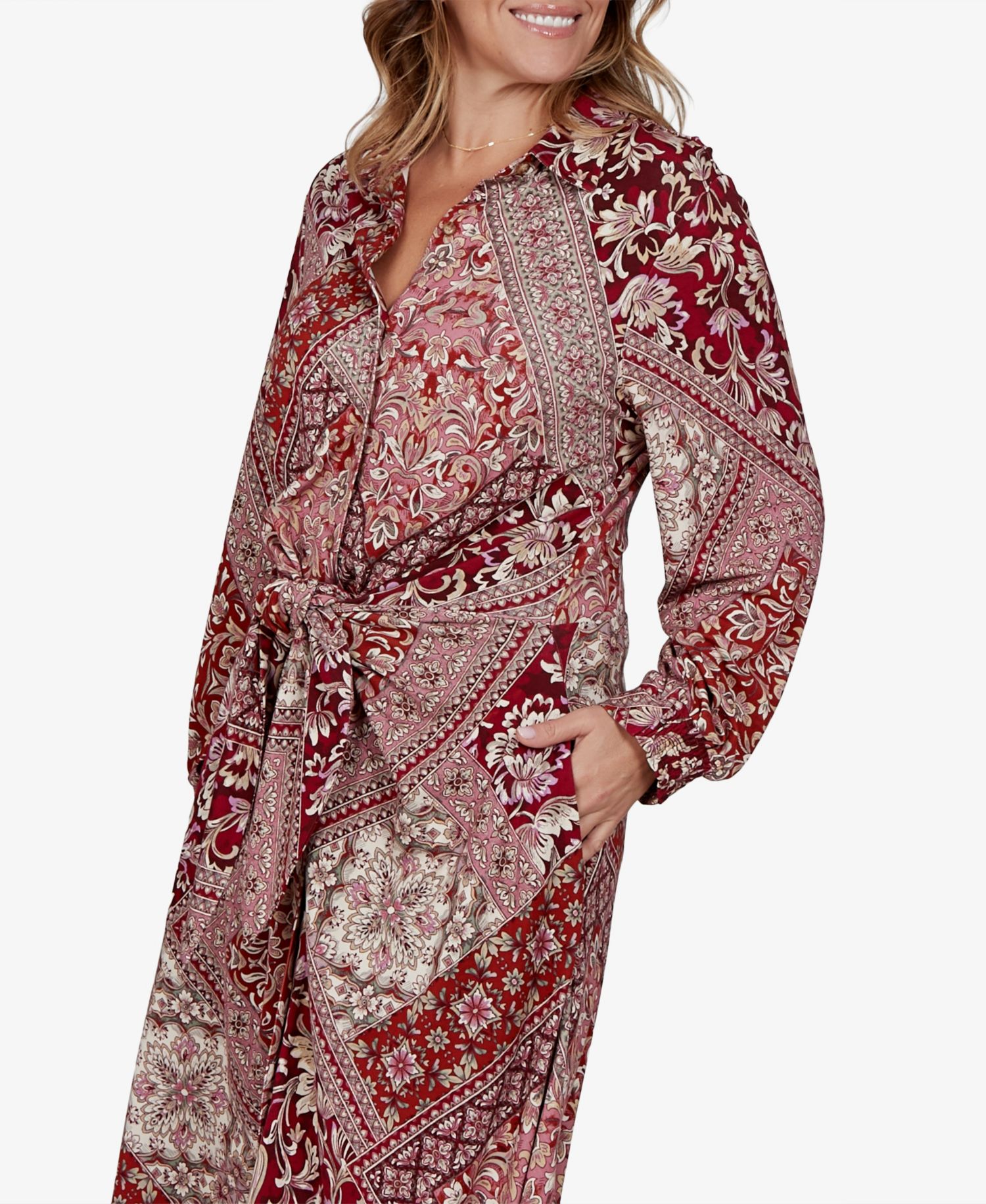 Plus Size Victorian Long-Sleeve Midi Shirt Dress