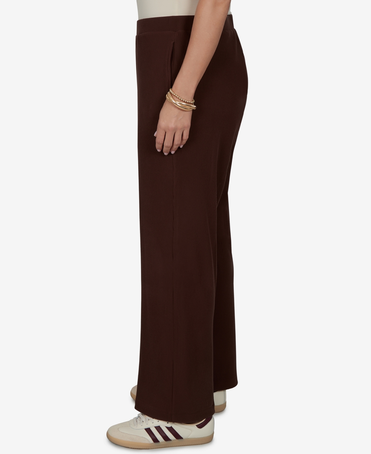Ruby Rd. Plus Size Wide-leg Pull-on Ribbed Pants In Burgundy