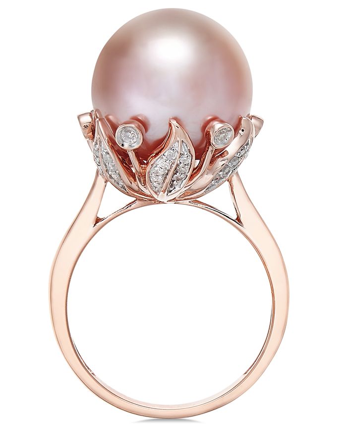 Macy's Pink Windsor Pearl (13mm) and Diamond (1/5 ct. t.w.) Ring in 14k ...
